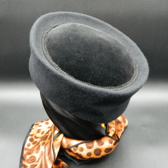 Frederick Fox Boutique for Neiman Marcus Black Wool and Velvet Pillbox Hat - Picture 3 of 9